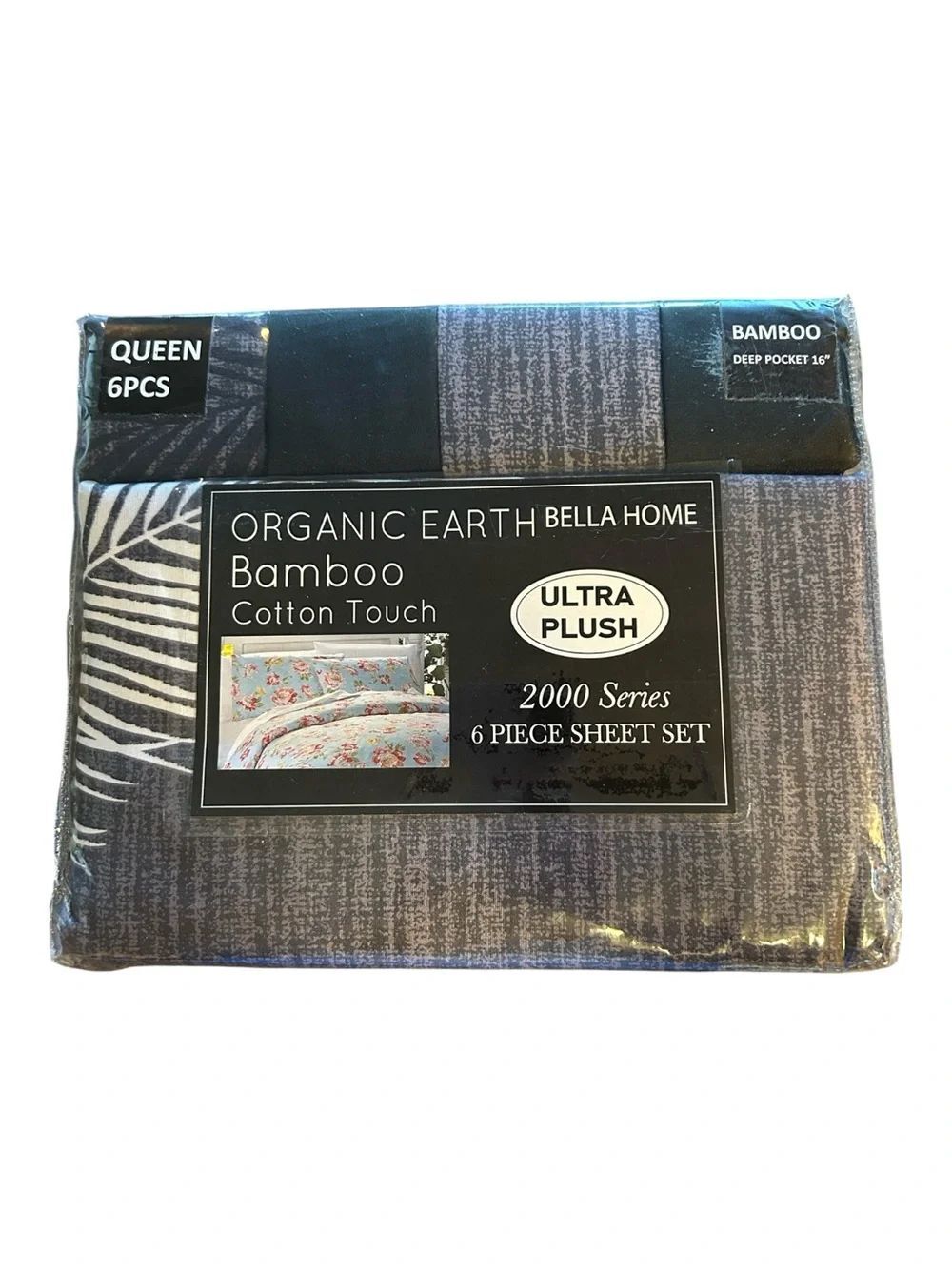 NEW Organic Earth Bella Home 6 Piece Bamboo Cotton Touch Queen Sheet Set - Gray